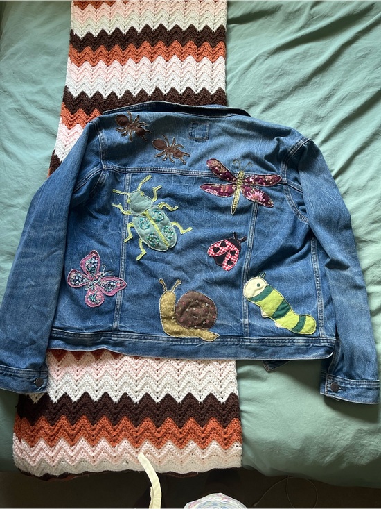 American Eagle Outfitters Jackets & Blazers - Embroidered Blue Denim Jacket with Bug Patches - Perfect for Noah Kahan Concert